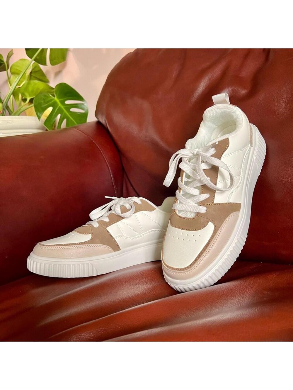 Stylish Women's Sneakers in White and Tan